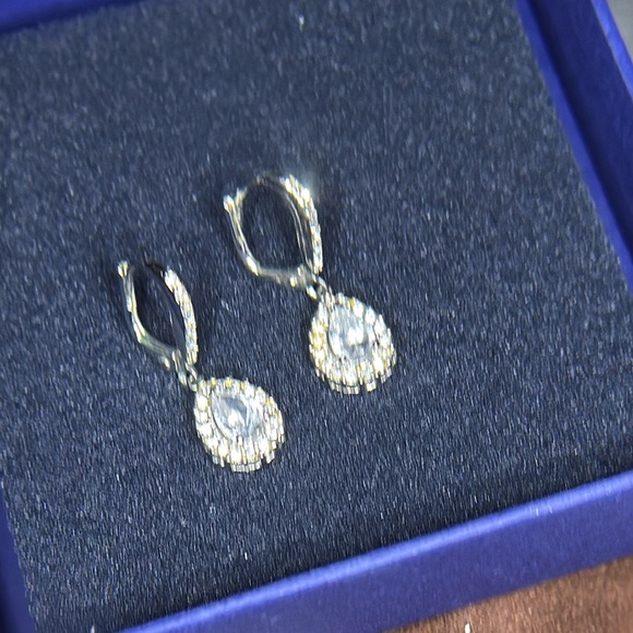 ♥️CZ & 14K Leverback Earrings silver teardrops - Picture 2 of 4